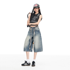 批发【夏日新品】复古美式水洗<b class='q'>七分裤</b>直筒阔腿休闲 松弛感牛仔裤<b class='q'>女</b>