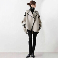 批发日系2025秋冬简约气质翻领廓形撞色外套女