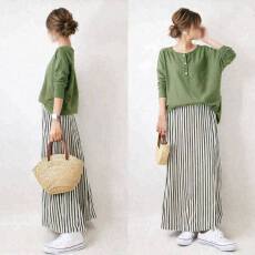 批发日系2025年秋季新款圆领长袖<b class='q'>T</b><b class='q'>恤</b>上衣<b class='q'>条纹</b>A字裙两件套