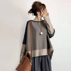 日系2025秋冬新款小众设计感撞色长袖毛衣上衣