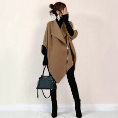 批发日系2025新款高级感翻领侧拉链中袖呢子外套上衣