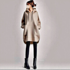 批发日系2025年秋冬新款连帽插袋后抽褶中<b class='q'>长款</b>上衣