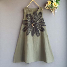 批发日系2025夏季新款圆领无袖印花A摆<b class='q'>连衣裙</b>