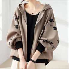 批发日系2025新款秋<b class='q'>冬</b>连帽印花拉链开衫外套