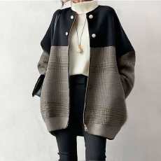 批发日系2025秋<b class='q'>冬</b>新款拉链插袋装饰纽扣撞色大衣