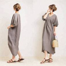 批发日系2025圆领蝙蝠短袖后开叉上衣腰部绑带阔腿长裤两件套