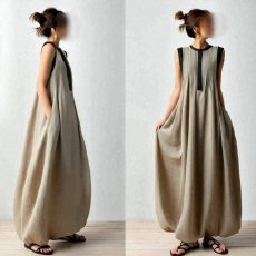 批发日系2025<b class='q'>夏季</b>新款圆领暗门襟无袖连衣裙