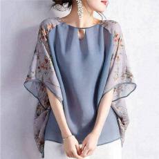 批发日系2025新品韩国新款夏季圆领领中镂空印花拼接<b class='q'>中袖</b><b class='q'>上衣</b>