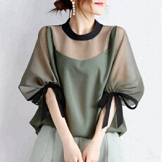 批发日系跨境2025新品夏季韩国圆领两袖绑带<b class='q'>中袖</b><b class='q'>上衣</b>