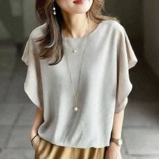 批发日系跨境<b class='q'>衬衣</b>女2025夏季新款圆领蝙蝠<b class='q'>短袖</b>上衣