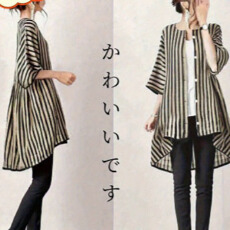 批发日系<b class='q'>衬衣</b>女2025夏季新款圆领单排扣条纹印花<b class='q'>衬衣</b>