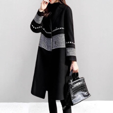 批发格子拼接毛呢外套女2026秋冬新款加厚黑色小个子中长款千鸟格大衣