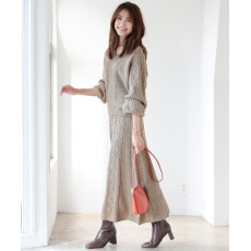 批发日系2026秋<b class='q'>冬</b>新款圆领长袖半身裙针织毛衣两件套套装