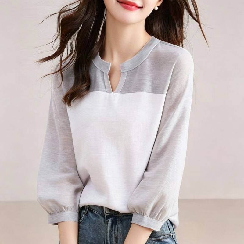 일본식 2026 새로운 여름 7 분 소매 패치워크 배색 맨위