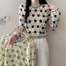 批发实拍-<b class='q'>大码</b>女装新款胖妹妹气质显瘦镂空钩花高级感蕾丝百搭上衣