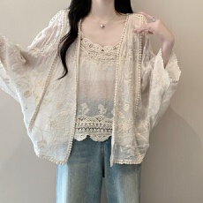 批发实拍-大码女装夏季新款重工刺绣优雅精致绣花开衫披肩+<b class='q'>吊带</b>两件套