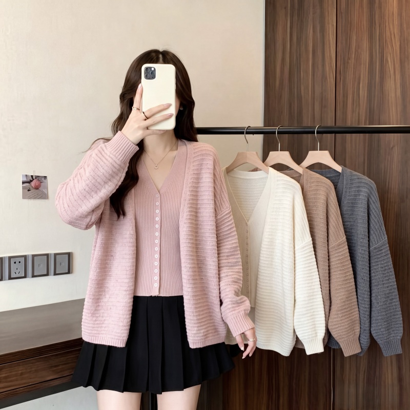 -大码女装胖妹妹秋冬新款温柔甜美背心开衫两件套毛衣 服裝批發女裝批發服飾貨源