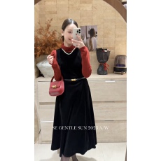 批发赫本风丝绒<b class='q'>连衣裙</b>(不配腰带）＋公主袖针织上衣