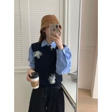 批发omelet蛋卷  韩系秋款<b class='q'>甜美</b>温柔风立体花朵显瘦马甲背心
