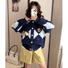 批发学院风海军领可爱小熊毛衣套头女秋冬外穿宽松慵懒设计感针织上衣