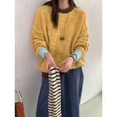 批发egg韩国<b class='q'>原</b>单首发~温柔慵懒风方块撞色圆领毛衣秋冬新款针织衫<b class='q'>女装</b>