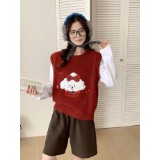 批发2025新款秋冬针织马甲女毛衣外套女学院风卡通提花马甲厚简约背心