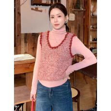 批发2025秋冬新款时尚温柔风U领无袖针织背心宽松百搭叠穿毛衣上衣女