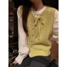 批发韩系白<b class='q'>衬衫</b>毛衣马甲两件套女春秋设计感小众减龄洋气叠穿打底<b class='q'>衬衣</b>