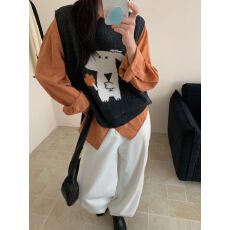 批发上新日系宽松显瘦百搭毛织马甲叠穿背心卡通图背心毛衣