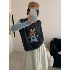 批发欧洲站秋冬新款卡通小个子减龄针织马甲背心女宽松套头无袖上衣