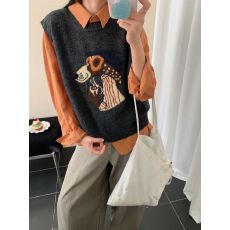 批发欧洲站秋冬新款卡通小个子减龄针织马甲背心女宽松套头无袖上衣