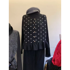 批发加绒打底衫马甲两件女2025<b class='q'>冬</b>季长袖荷叶边波点针织衫套装毛衣上衣