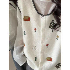 批发甜美可爱风刺绣针织马甲少女V领开衫百搭宽松<b class='q'>时尚</b>毛衣背心马夹