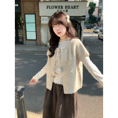 批发 韩版复古休温柔闲百搭短袖毛球系带毛衫女毛衣2025新款