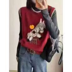 批发欧货2025<b class='q'>冬</b>季新款可爱休闲风提花流苏小马宽松马甲针织毛衣背心女