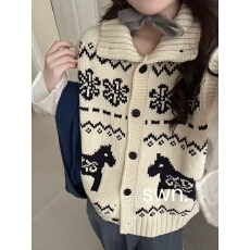 批发【雪花小马】北欧冰岛费尔岛提花可爱无袖毛针织背心马甲上衣