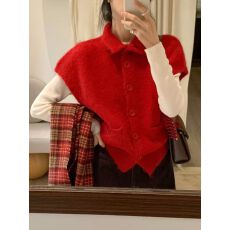 批发复古翻领羊毛针织马甲两件套上衣女欧洲站2025冬装新款欧货女装潮