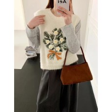 批发韩系温柔刺绣花朵毛衣马甲女套头宽松秋冬叠穿厚款针织衫背心上衣