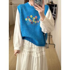 批发韩系立体花朵蕾丝套头毛衣女秋冬软糯显瘦百搭气质针织上衣