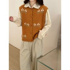 批发韩系圆领小花刺绣针织马甲开衫女2025秋冬季新款宽松甜美毛衣背心