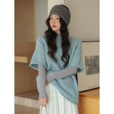 批发蓝色圆领软糯亲肤松弛感百搭上衣2026年春季女装新款针织短袖毛衣