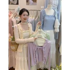 批发懒通勤氧气甜妹感针织开衫+纯色吊带背心两件套套装