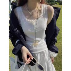 批发韩版百搭圆领蕾丝花边无袖背心女新款宽松显瘦<b class='q'>打底衫</b>上衣女潮