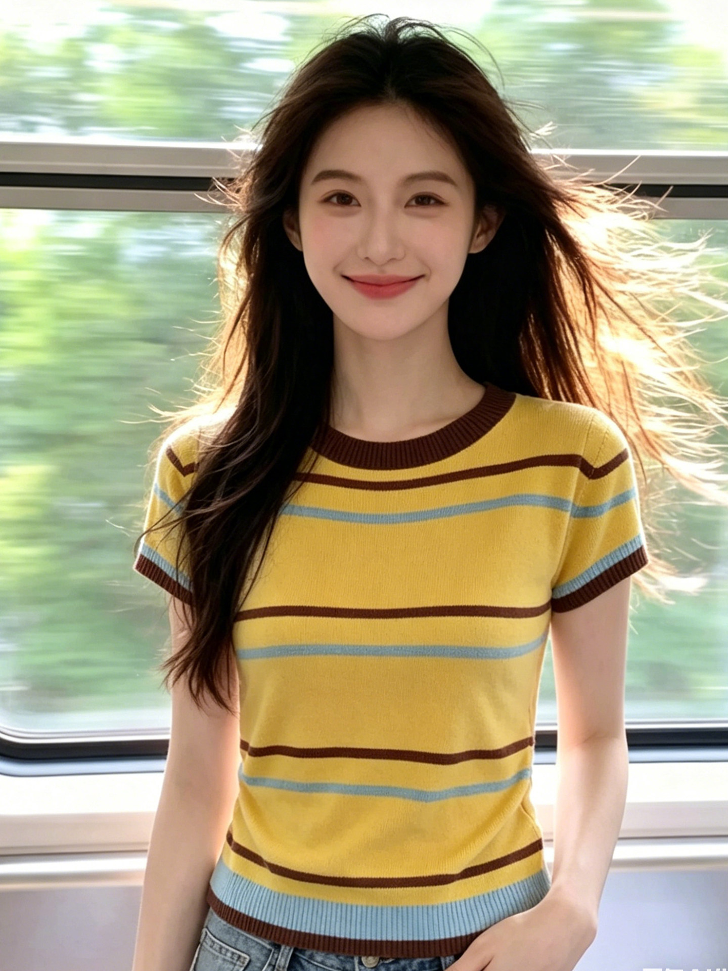 한국 스타일 레트로 스트라이프 배색 반팔 니트 스웨터 여성 여름 새로운 라운드 넥 다용도 패션 Chic 연령 감소 맨위