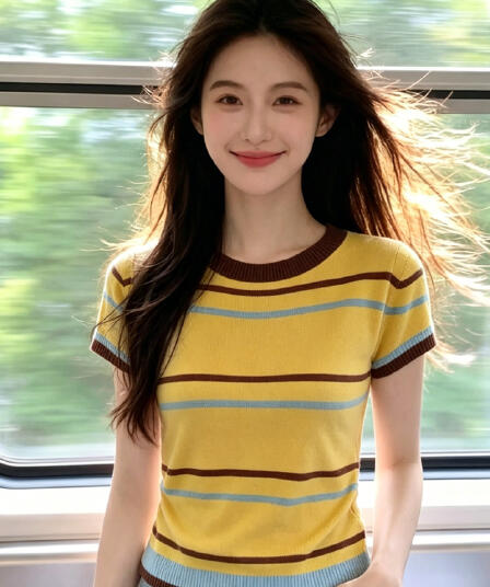 한국 스타일 레트로 스트라이프 배색 반팔 니트 스웨터 여성 여름 새로운 라운드 넥 다용도 패션 Chic 연령 감소 맨위