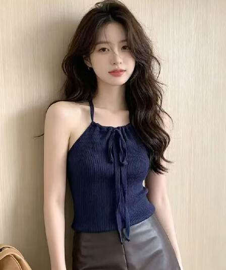 작은 대중 쇼트 스타일 순수한 욕망 바람 행침 목 민소매 캐미솔 새로운 여름 여성 의류 외국 가스 외출용 단색 기본 셔츠