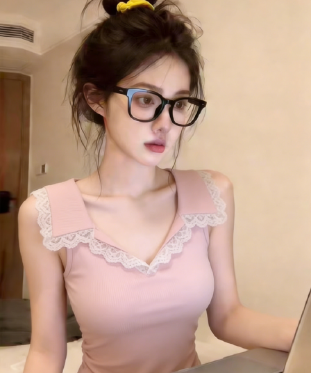 보존 섹션 추천 달콤한 핫걸 레이스 폴로 칼라 민소매 캐미솔 여름 새로운 연령 감소 외출용 맨위
