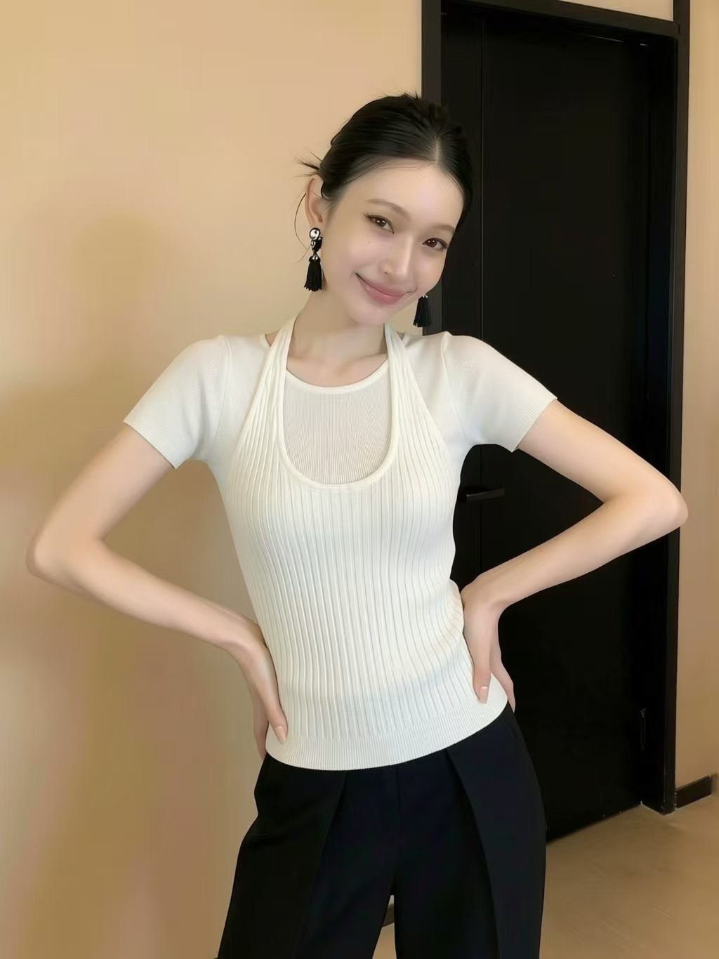 2026 이른 봄 새로운 고급 센스 다용도 작은 대중 트렌디 디자인 센스 트렌디 페이크 레이어드 행침 목 니트 맨위 니트 스웨터