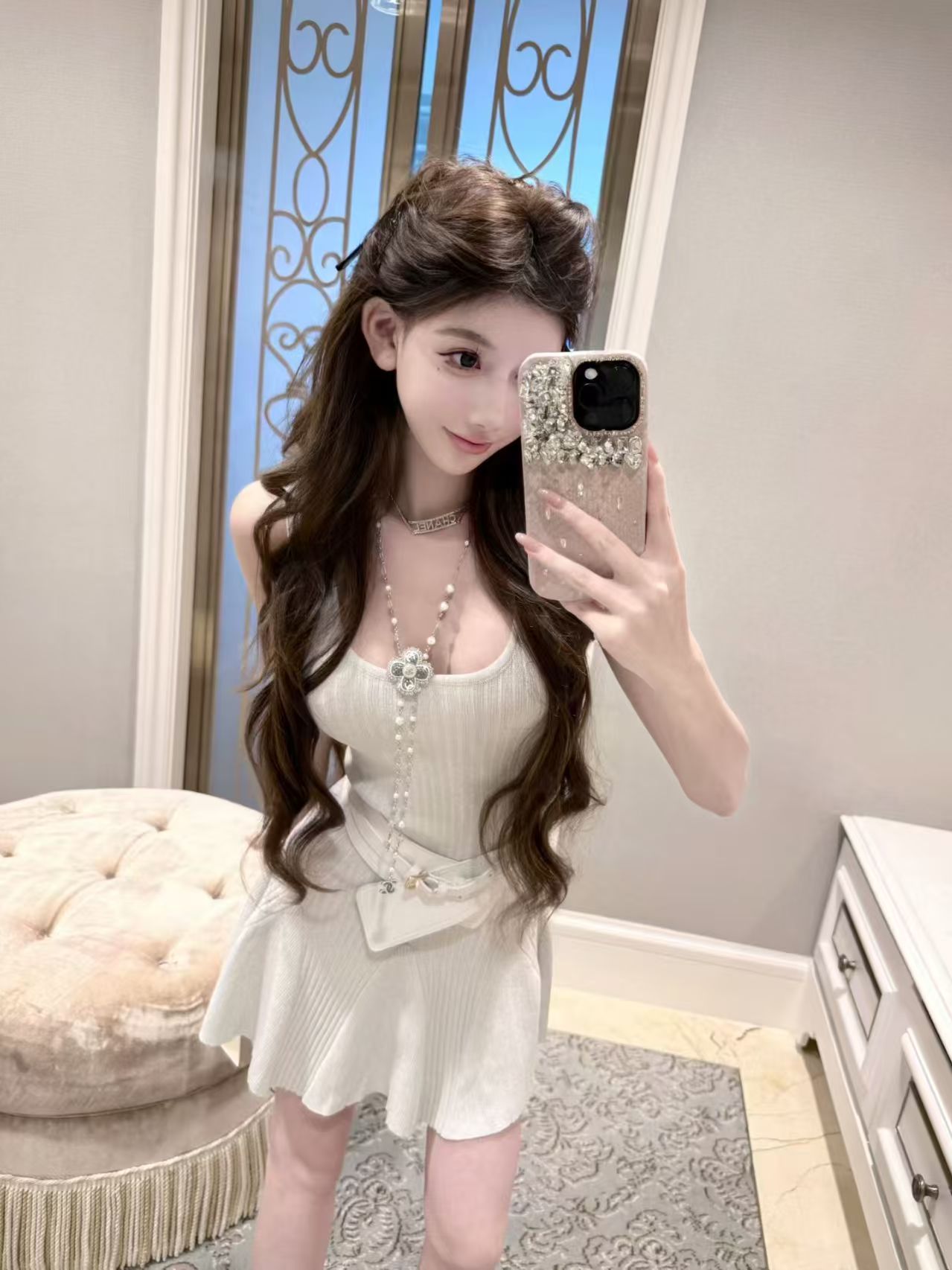 작은 샤넬 스타일 첫사랑 우유 달콤한 순수한 욕망 부서 니트 드레스 Chic 아름다운 허리 수축 섹시함 한 마디 짧은 치마