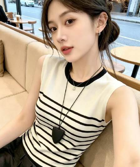 선전 남쪽 기름 고급 여성 의류 한 부서 배색 스트라이프 니트 조끼 여성 여름 외출용 슬림해 보이는 민소매 맨위